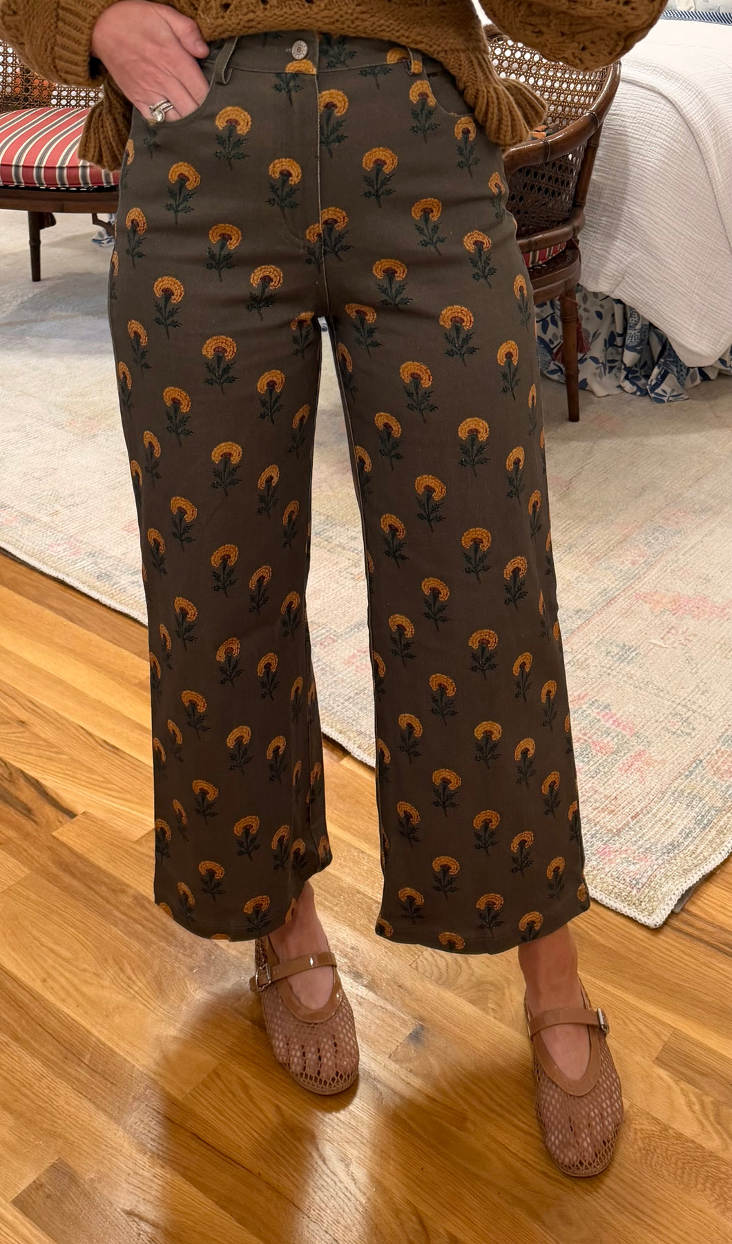 Olive Block Print Pant