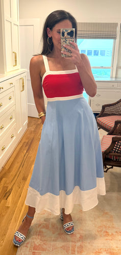Red & Blue Colorblock Midi Dress