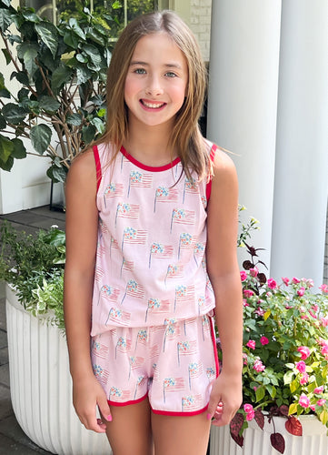 Tank Lounge Set - Pink Patriotic Flags