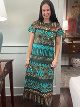 Charise T-Shirt Dress- Teal Flower Bomb