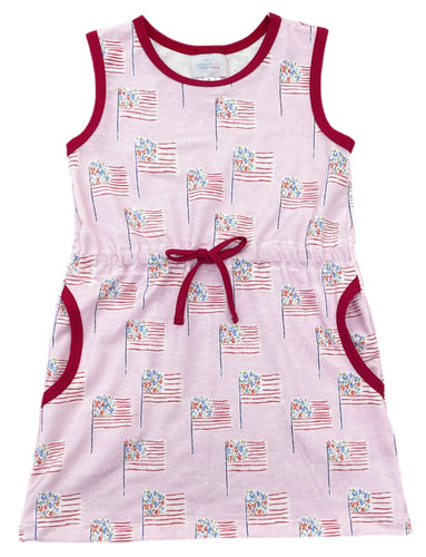 Camille Dress - Pink Patriotic Flags