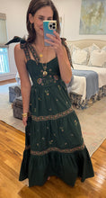 Hunter Green Embroidered Tiered Maxi Dress