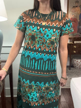 Charise T-Shirt Dress- Teal Flower Bomb