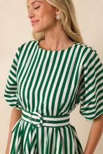 Grand Entrance- Fallon Swing Dress Green Stripe