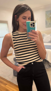 Women’s Cream & Black Striped Sleeveless Sweater