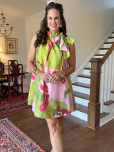 Sarah Mini Dress- Lime & Pink Floral Print