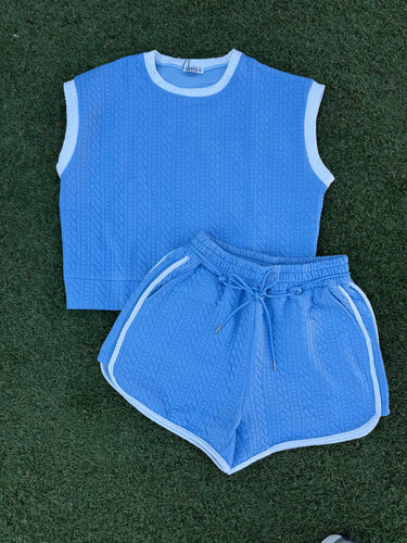 Women’s Blue and White Quilted Set