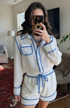 Blue & White Button-Up Shorts Set