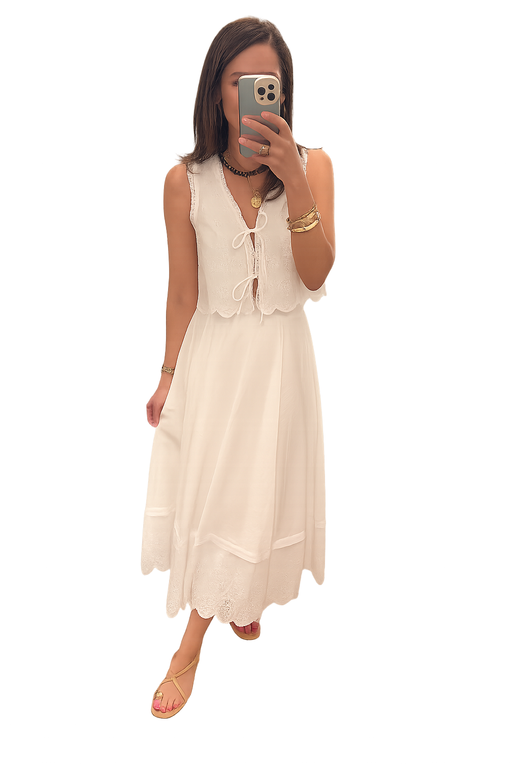 Women’s White Tie Front Skirt Set
