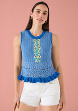 Arielle Top- Blue Knit Floral Embroidery