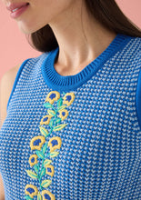 Arielle Top- Blue Knit Floral Embroidery
