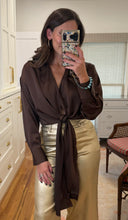 Brown Silky Tie Blouse