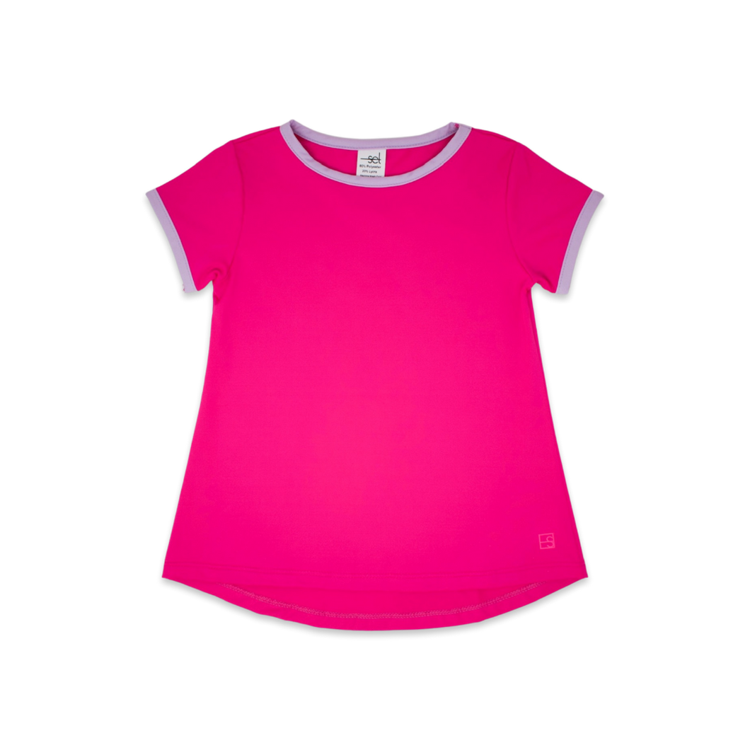 Bridget Basic Tee - Hot Pink w/ Lavender Trim