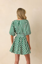 Grand Entrance- Fallon Swing Dress Green Stripe