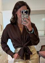 Brown Silky Tie Blouse