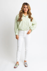 Women’s Green Stripe Button Up