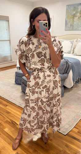 Brown & Blue Floral Bubble Skirt Set