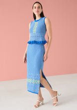 Arielle Top- Blue Knit Floral Embroidery