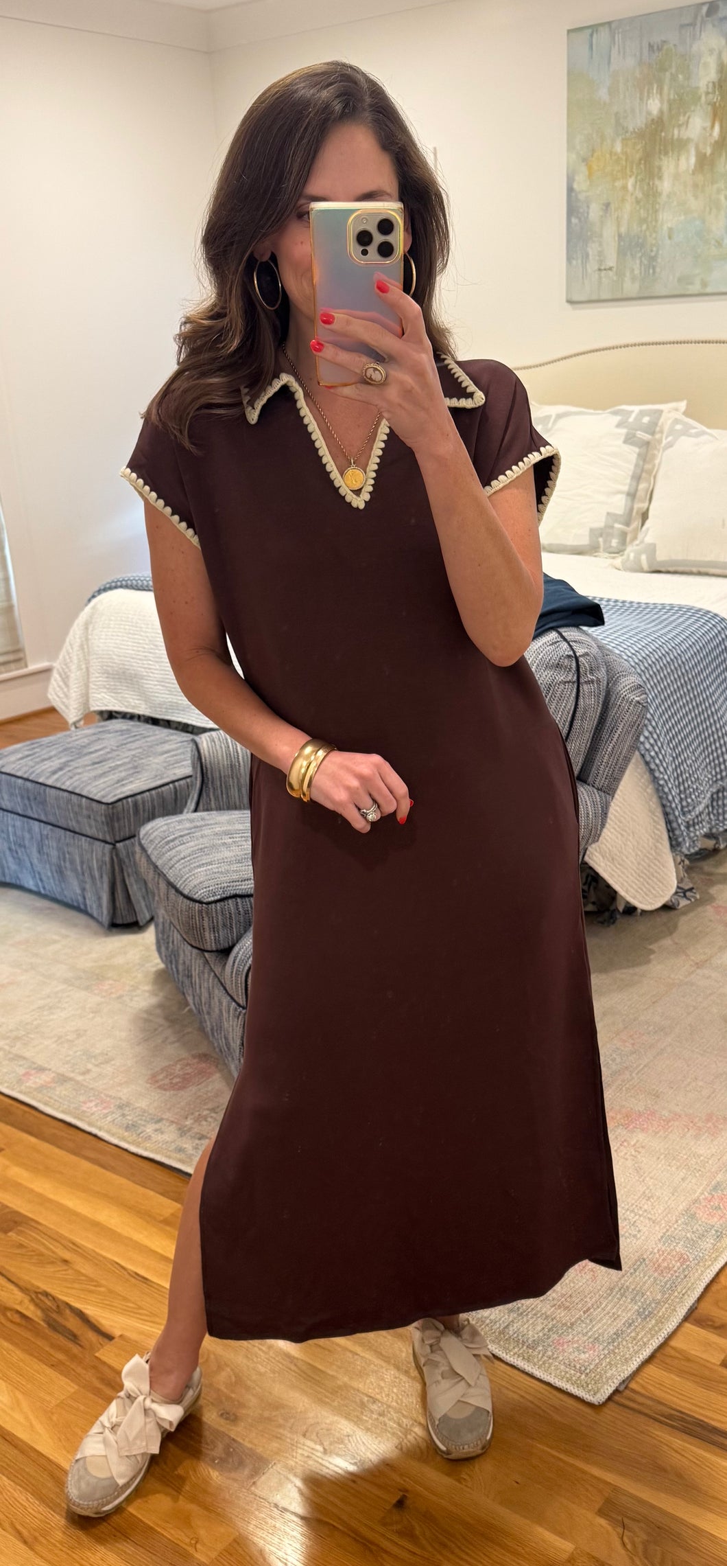 Chocolate Brown Collared Knit Midi