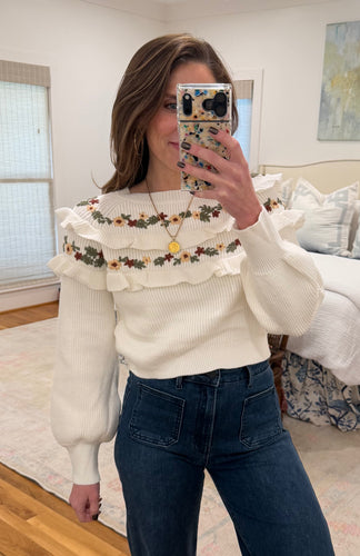 Off White Ruffle Knit Sweater