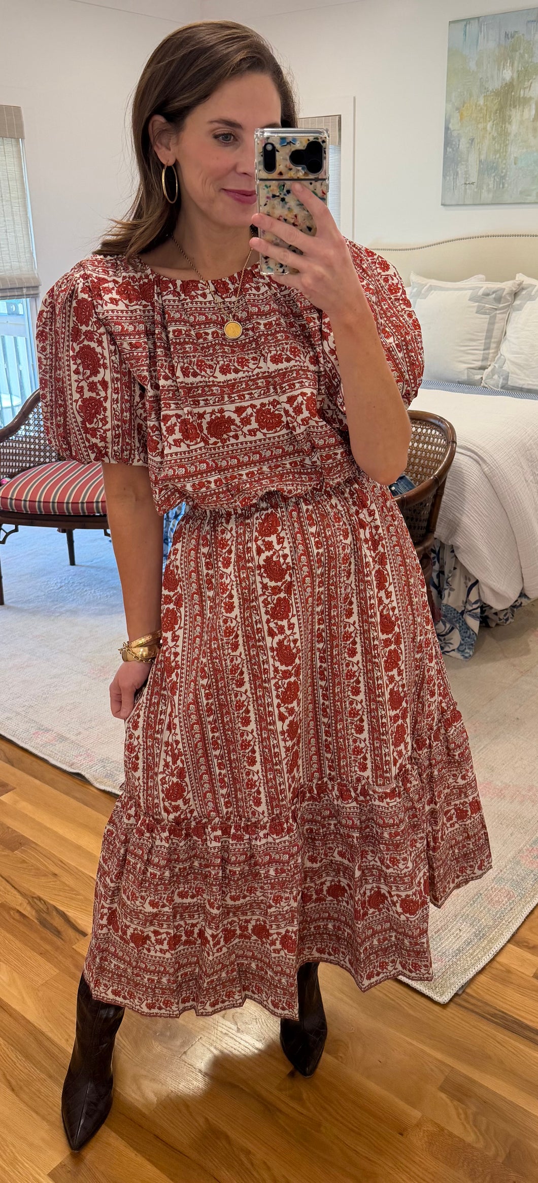 Red Floral Skirt Set