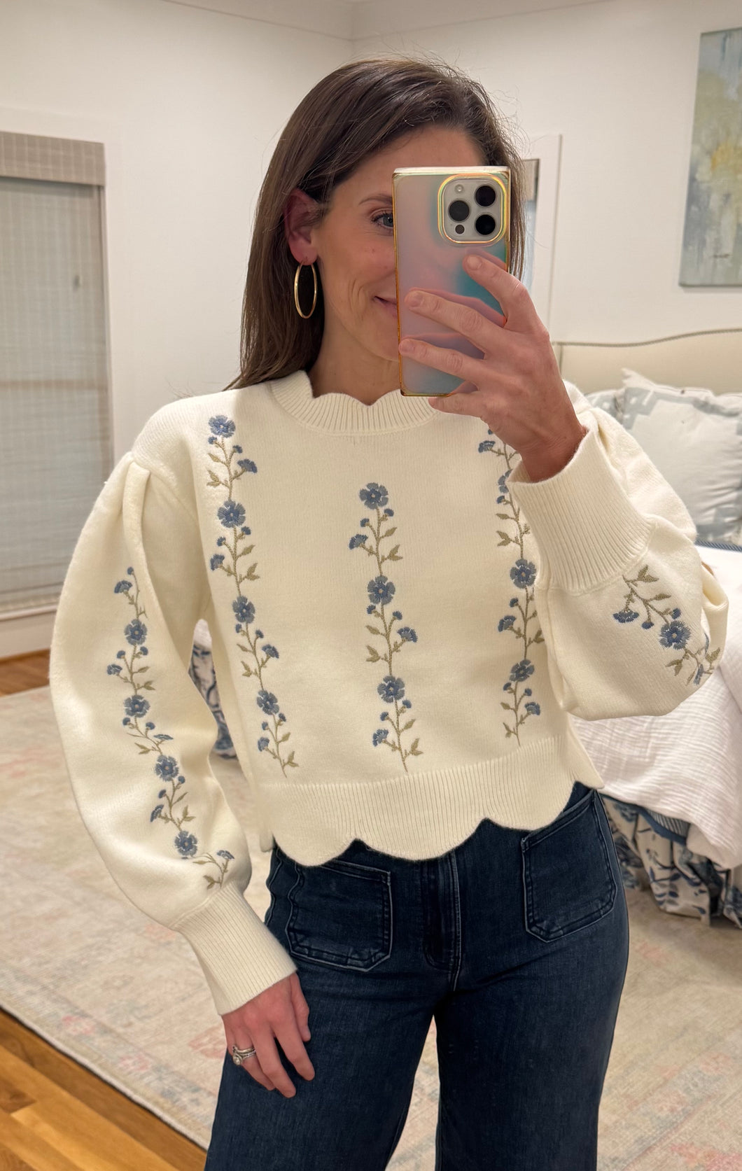 Scallop Floral Sweater