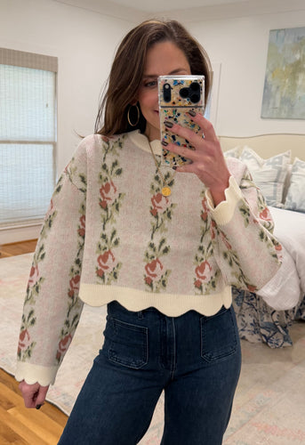 Pink Scallop Floral Sweater