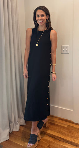 Women’s Black Shift Midi with Gold Buttons
