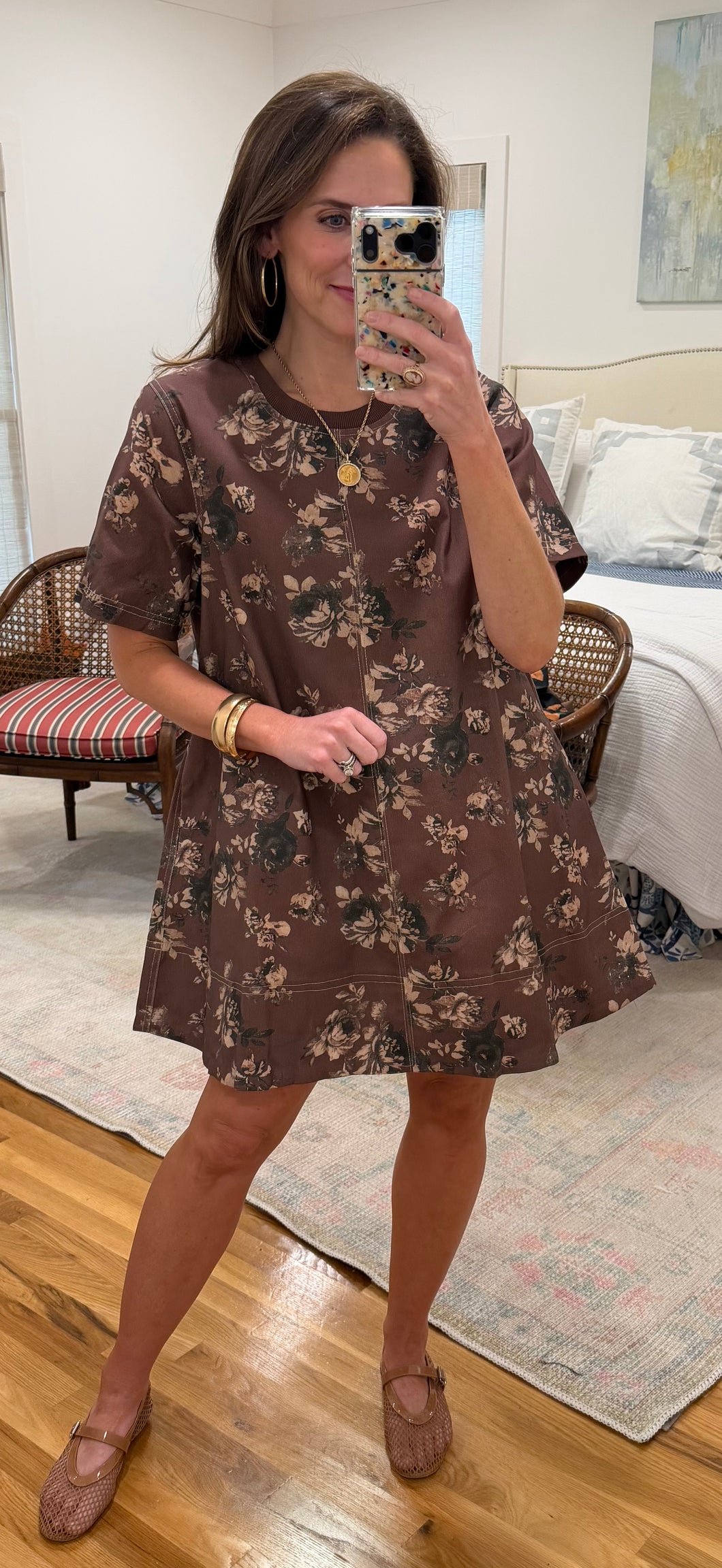 Brown Floral Flare Dress
