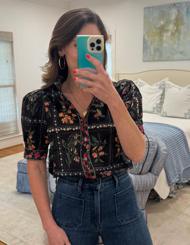 Black Floral Stamp Blouse