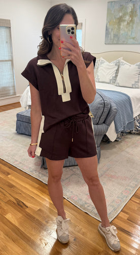 Chocolate Brown and Cream Knit Short Set