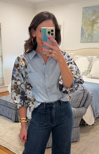Light Blue Fall Floral Button Up