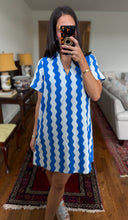 Blue Waves Short Sleeve Shift Dress