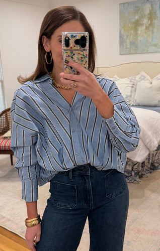 Blue Stripe Cross Front Blouse