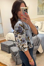 Light Blue Fall Floral Button Up