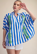 Blue Stripe Embroidered Oversize Poplin Top