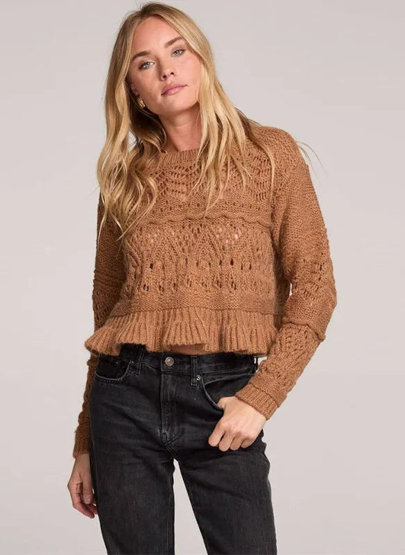 Long Sleeve Crochet Sweater- Camel