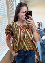 Melinda Blouse- Fall Colorblock Puff Sleeve