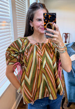 Melinda Blouse- Fall Colorblock Puff Sleeve