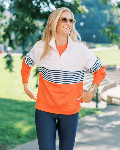 Varsity Quarter Zip- White, Navy, Papaya