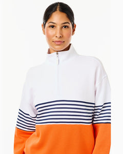 Varsity Quarter Zip- White, Navy, Papaya
