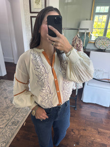 Lafayette Blouse- Embroidered Ecru