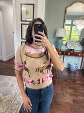 Tan Equestrian Short Sleeve Sweater