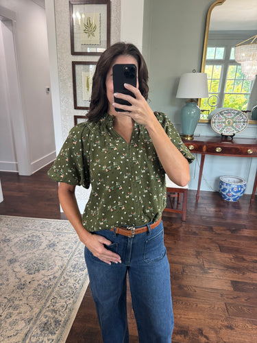 Olive Corduroy Floral Top
