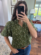 Olive Corduroy Floral Top