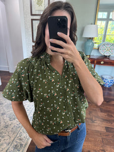 Olive Corduroy Floral Top