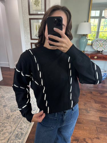 Black Knit Sweater w/ Braided White Detail