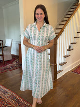 Sara Nell Button Green & Blue Floral Long Dress