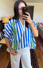 Blue Stripe Embroidered Oversize Poplin Top