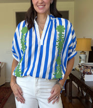 Blue Stripe Embroidered Oversize Poplin Top